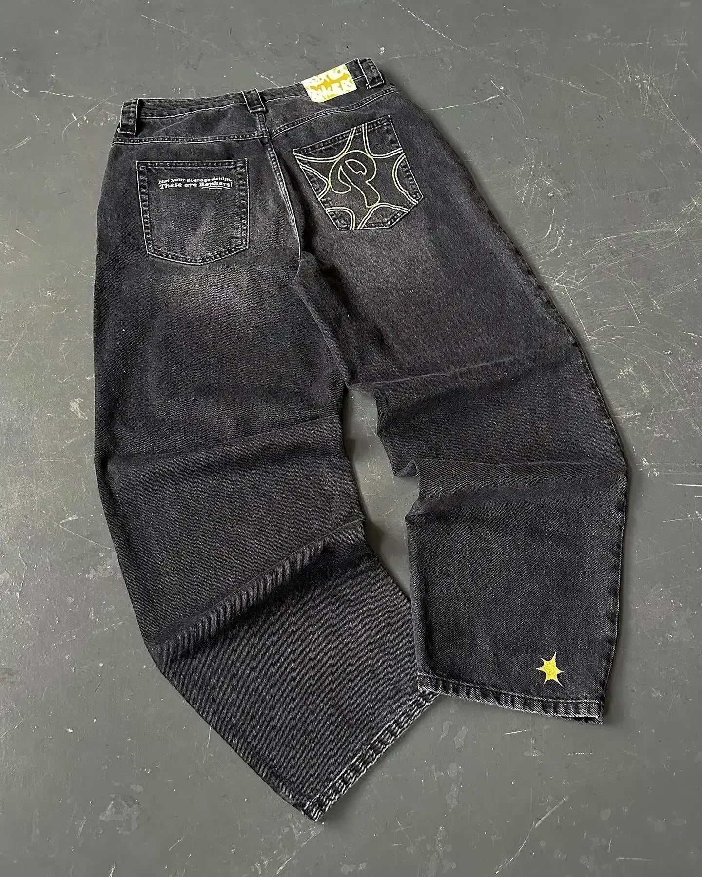 Retro New Southpole Jeans Skull Watermark Loose Jeans Men's and Women's Y2K Harajuku Gothic Hip Hop Skateboard Pants Street Wear
